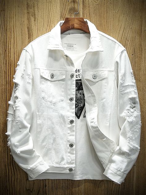 Mens Pink Jeans, Denim Jacket Men Style, Couples Clothes, Coats Men, Streetwear Male, Fitted Denim Jacket, Jean Jacket Men, White Jean Jacket, High Street Fashion