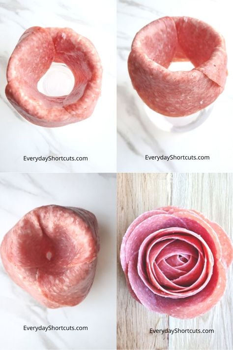 How to Make Charcuterie Board Meat Roses - Everyday Shortcuts Make Charcuterie Board, Meat Roses, Charcuterie Board Meats, Charcuterie Appetizers, Charcuterie Meats, Savory Treats, Dinner Recipes For Two, Charcuterie Inspiration, Appetizers Easy Finger Food