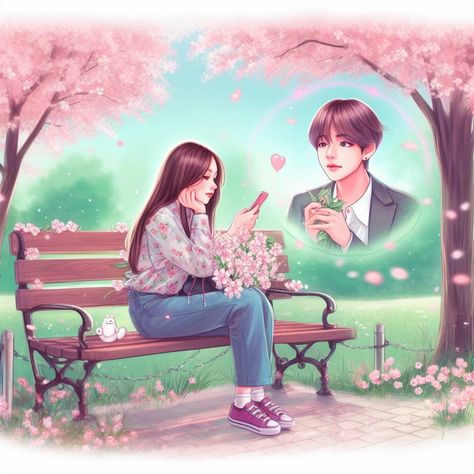 Taehyung Girlfriend, 3d Couple, Korean Stories, Korean Couples, Chinese Art Painting, Anime Stars, Taehyung Fanart, Diy Clothes And Shoes, Kpop Drawings