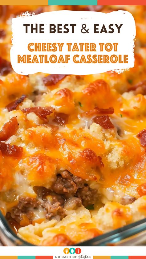 Cheesy Tater Tot Meatloaf Magic Tatertot Meatloaf Casserole, Cheesey Meatloaf Tater Tot Casserole, Cheese Tator Tot Meatloaf Casserole, Cheesy Tator Tot Meatloaf Recipe, Tater Tot Casserole With Ham, Cheesy Potatoes With Tater Tots, Tater Tot Meatloaf Casserole, Ground Beef Tater Tot Recipes, Meatloaf Tater Tot Casserole