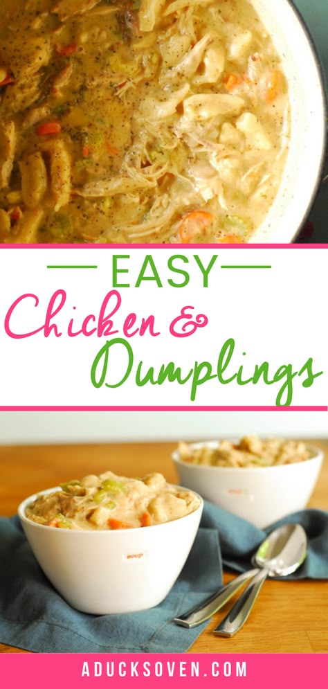 Easy Chicken And Dumplings With Pillsbury Biscuits, Chicken And Dumplings With Store Bought Dumplings, Chicken And Dumplings Recipe Pillsbury, Pillsbury Biscuit Chicken And Dumplings, Chicken And Dumplings In Oven, Southern Soup Recipes, Southern Chicken And Dumplings, Chicken And Dumplings With Biscuits, Biscuit Chicken And Dumplings