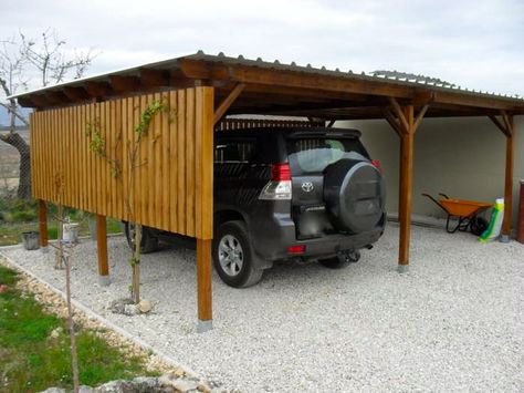 wood carport. Need to size this for the girls bikes & maybe wheelbarrows n other outdoor equipment I keep readily accessible til winter Wooden Carports, Diy Carport, Carport Sheds, Carport Plans, Pergola Carport, Car Shelter, Car Port, Carport Garage, Patio Pergola