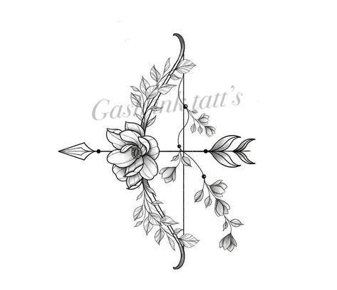 Bow Arrow Flower Tattoo, Sagittarius Tattoo With Flowers, Tattoo Sagittarius, Archery Tattoo, Archer Tattoo, Cute Shoulder Tattoos, Tattoo Mafia, Sagittarius Tattoo Designs, Dragon Tattoo Ideas