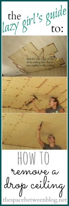 an easy to follow, step-by-step tutorial for removing those sad, old drop… Drop Ceilings, Drop Ceiling, Dropped Ceiling, Home Repairs, Diy Home Improvement, Home Reno, Repair And Maintenance, It's Hot, Home Maintenance