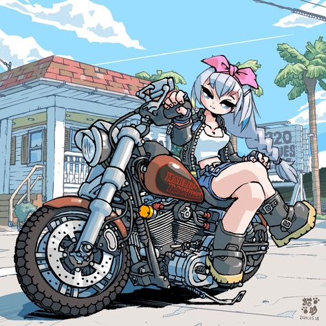 Motorbike Illustration, Dynamic Poses, Art Inspo, Comics, Anime, Art, Kawaii