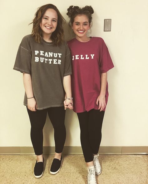 Twin Day Teachers Outfits, Twin Day Shirts For Spirit Week, Teacher Matching Halloween Costumes, Teacher Twin Day Outfits, Peanut Butter Jelly Costume, Peanut Butter And Jelly Costume, Twin Day Spirit Week, Twin Day Outfits, Diy Peanut Butter