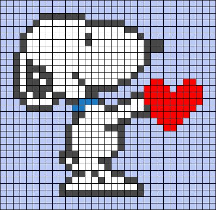 Snoopy Graph Pattern, Snoopy Crochet Grid, Snoopy Tapestry Crochet, Snoopy Grid Pattern, Snoopy Alpha Pattern, Flower Alpha Pattern, Alpha Graph, Crochet Pixel Art, Pixel Art Heart