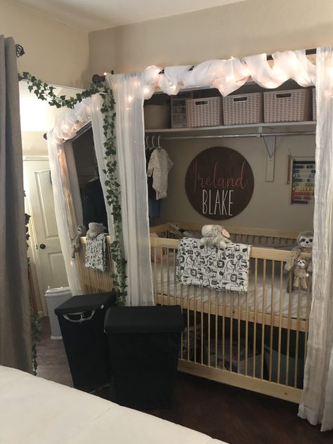 Preparing for our grand daughters visit!! Baby Room With Parents, Baby Shared Room With Parents, One Bedroom Apartment With Baby, Shared Baby Room With Parents, Mom And Baby Room Shared Ideas, Nursery In Parents Room Small Spaces, Toddler And Baby Shared Room, Guest Room Nursery, Shared Baby Rooms