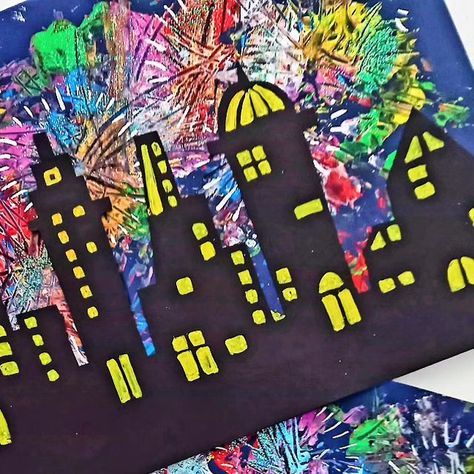 Fireworks Crafts For Preschool, Firework Art For Kids, Fireworks Art For Kids, New Year Art Projects For Kids, Happy New Year Crafts For Kids, Firework Crafts For Kids, Bonfire Crafts, Fireworks Crafts, Firework Craft