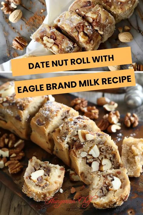 Date Nut Roll With Eagle Brand Milk Recipe – Hungarian Chef Date Nut Roll Recipe, Hungarian Nut Roll Recipe, Date Nut Roll, Eagle Brand Recipes, Condensed Milk Recipes Desserts, Nut Roll Recipe, Milk Recipes Dessert, Nut Roll, Date Rolls