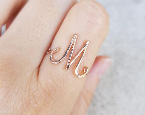 M Ring, Diamond Infinity Necklace, Gold Initial Ring, Rose Gold Initial, The Letter M, Letter Ring, Gold Ring Designs, Swarovski Necklace, Letter M