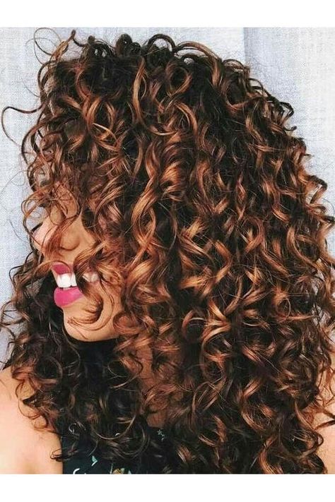 Brunette Curls with Auburn Balayage Bridesmaid Chignon, Dark Auburn Hair Color, Dark Auburn Hair, Spiral Perm, Auburn Balayage, Highlights Curly, Curly Color, Hair Messy, Low Chignon