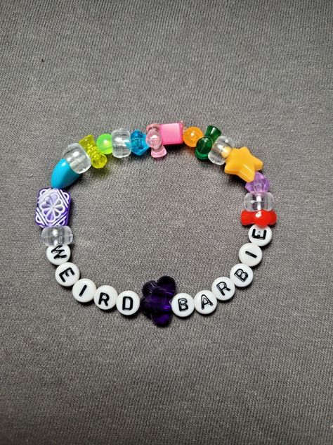 Barbie Kandi, Funny Kandi Bracelets, Barbie Barbie Movie, Weird Barbie, Bracket Ideas, Fire Bracelet, Kandi Inspo, Pony Bead Bracelets, Bracelets Making