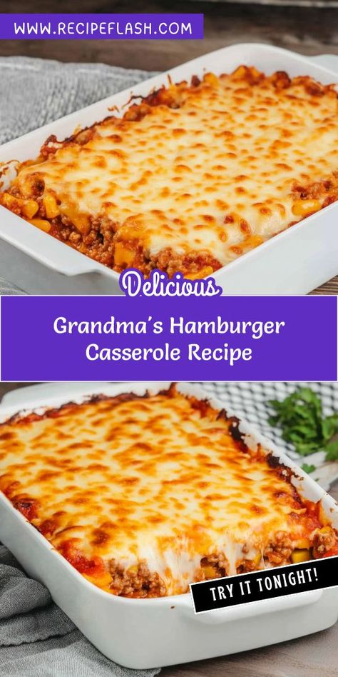 Who doesn’t love a hearty casserole that’s both delicious and simple to make? Grandma's Hamburger Casserole is a classic dish packed with flavor and nutrients. Bookmark this recipe for an effortless dinner solution the whole family will adore, making mealtime a breeze with this ground beef delight! Grandmas Delicious Recipes, Casseroles Using Hamburger, Hamburger Helper Casserole Recipes, Simple Hamburger Casserole Recipes, Hot Dishes Casserole Ground Beef, Hamb Meat Casseroles, Hotdish With Hamburger, Hamburger Casserole With Cream Cheese, Hamburger Dishes Dinners