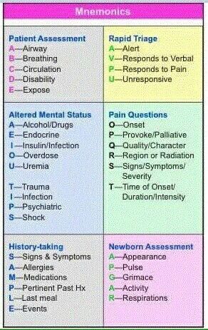 Common Nursing Mnemonics Emt Study, Paramedic School, Nursing Cheat, Nursing Information, Nursing Assessment, Nursing Mnemonics, Pharmacology Nursing, Nursing School Survival, Nursing School Studying