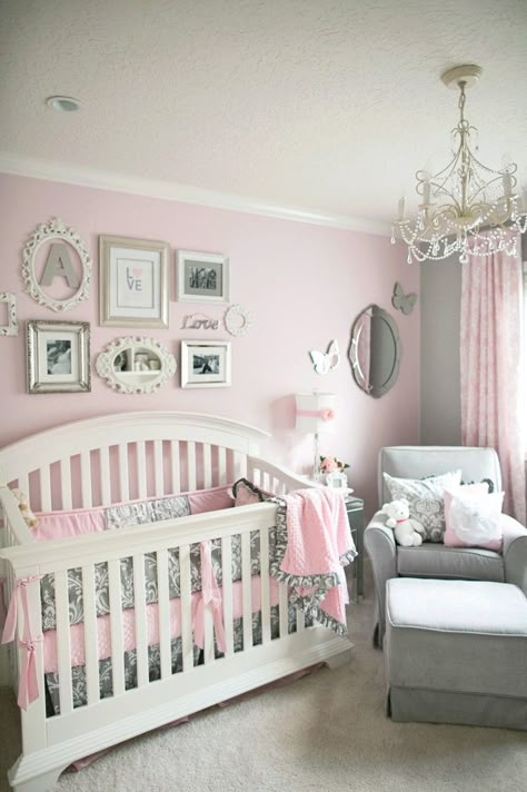 Pink and Gray Elegant Baby Girl Nursery - Project Nursery Pink And Gray Nursery, Baby Nursery Design, Elegant Nursery, Nice Baby, Decor Ikea, Grey Nursery, Pink Nursery, Project Nursery, Baby Bedroom