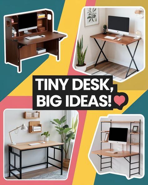 Struggling to find the perfect computer desk for your Small Home Office? Discover our top picks for Desks For Small Spaces that maximize style and function! From a sleek Wall Mounted Desk to a Small Bedroom Desk setup, or even a cozy Tiny Home Office nook, these ideas bring big style to compact spaces. What's your must-have feature for a small office? #gg #homedesigninsider #smallspacedesk Small Apartment Desk Setup, Office Desk Small Space, Computer Desk Ideas For Small Spaces, Small Computer Desk Ideas, Bedroom Desk Setup, 1950s House Interior, Small Space Desk, Desks With Drawers, Small Space Home Office