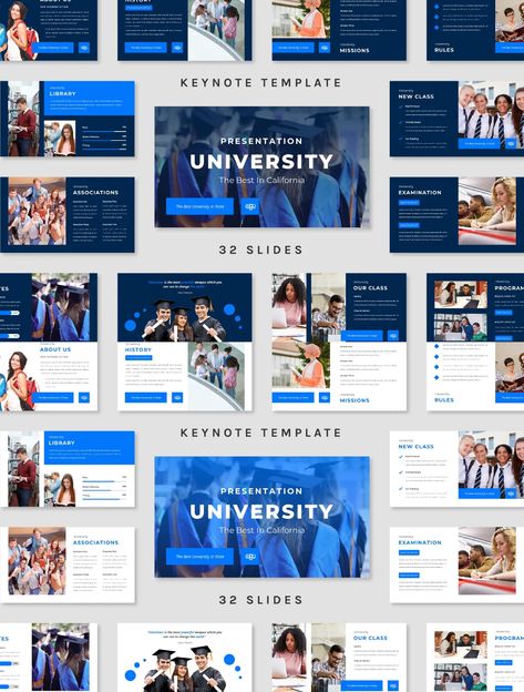 University - Keynote Presentation Template - 32 slides Educational Branding, University Presentation, Presentation Layouts, Class Presentation, Powerpoint Ideas, Powerpoint Slide Designs, Presentation Design Layout, Project Presentation, Great Presentations