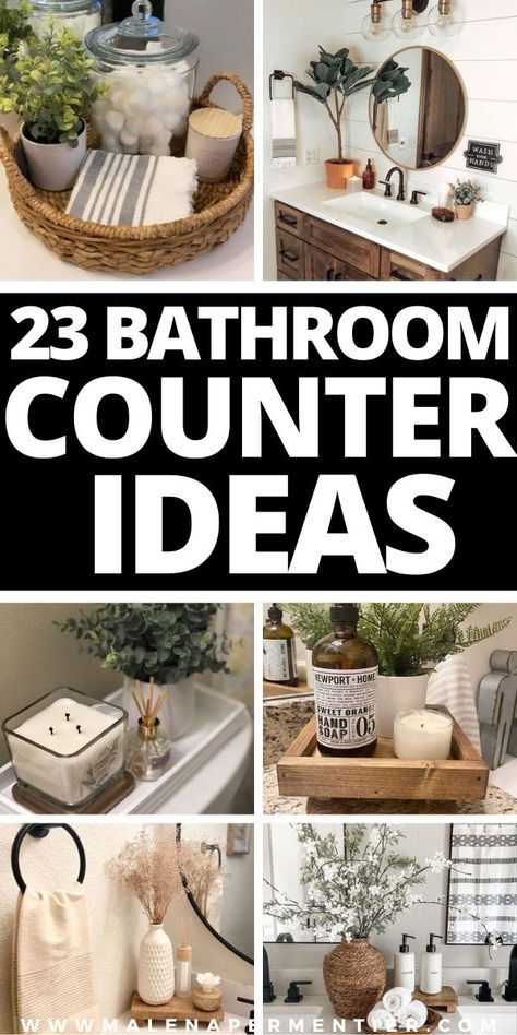 bathroom counter ideas Bathroom Towel Bar Decorating Ideas, Restroom Counter Top Ideas, Bathroom Counter Styling, Bathroom Table Decor, Bathroom Sink Decor Ideas, Bathroom Counter Ideas, Bathroom Counter Storage, Counter Styling, Counter Top Decor