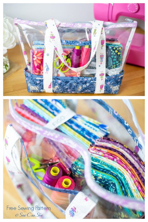 Clear Vinyl Stadium Bag Free Sewing Pattern | Fabric Art DIY Clear Vinyl Pouches Tutorials, Project Bags With Vinyl Pattern, Clear Vinyl Bag Pattern, Sewing Plastic Vinyl, Vinyl Bag Pattern Free, Clear Vinyl Bags Diy Sewing Tutorials, Clear Bag Pattern, Vinyl Bag Diy, Clear Pouch Pattern