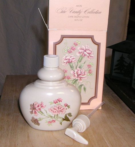 Avon 'The Vanity Collection' Care Deeply Lotion ~ Feminine Esthetics, Avon Bottles, Avon Lipstick, Avon Perfume Bottles, Classic Perfumes, Vintage People, Avon Care, Avon Skin Care, Avon Collectibles