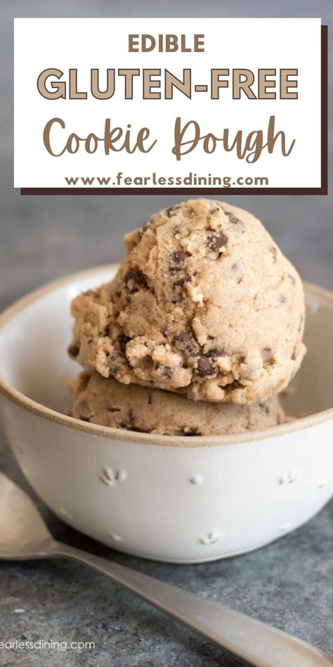 Dip in a spoon! If you love cookie dough, this Gluten Free Edible Cookie Dough is for you. Easy to make in minutes, you can use it as frosting too. Recipe at https://www.fearlessdining.com Gluten Free Edible Cookie Dough, Gluten Free Chocolate Chip Cookie Dough, Eoe Recipes, Gf Ideas, Gf Snacks, Gluten Free Cookie Dough, Cookie Dough Ingredients, Gf Sweets, Gluten Free Recipes For Lunch