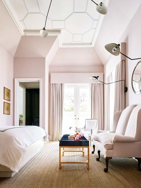 Blush master bedroom suite with modern light fixture on Thou Swell @thouswellblog Blush Bedroom Decor, Couch Grau, Blush Bedroom, Bedroom Paint Colors Master, Beautiful Bedrooms Master, Purple Bedrooms, Pink Bedroom Decor, Pink Bedrooms, Bedroom Paint Colors