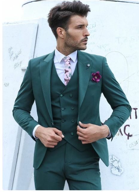 Mens Suits Green, 3 Piece Suit Wedding, Tuxedo Wedding Suit, Suit For Wedding, Slim Fit Suit Men, Dinner Suit, Green Vest, Groomsmen Suits, Green Suit