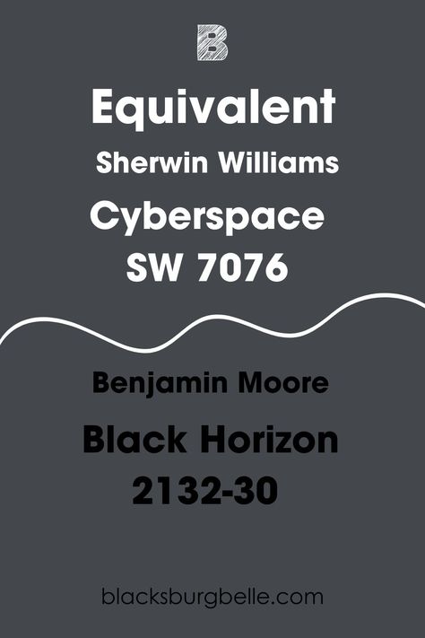 If you are more of a Benjamin Moore fan than into the Sherwin Williams paints and still love this shade, don’t worry! Sw Cyberspace, Sherwin Williams Cyberspace, Hale Navy, The Undertones, Black Fox, Best Paint Colors, Spare Bedroom, Charcoal Black, Complementary Colors