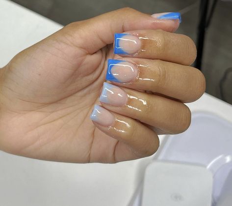 Short Square Light Blue Nails, Blue Nails For Birthday, Nails Acrylic Short Green, Short Baby Blue Nail Ideas, Baby Blue Toe Nails, Blue Nails Short Square, Square Gel Nail Designs, Blue Hoco Nails, Extra Short Acrylic Nails