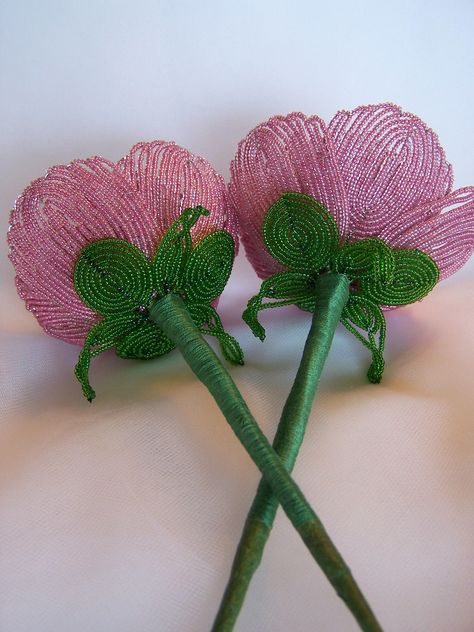 French Beaded Peonies - underneath | Two french beaded peoni… | Flickr Filler Flowers, Calla Lilies, Calla Lily, Embroidery Floss, Beaded Flowers, Bridal Bouquet, Peonies, Crochet Earrings, Lily