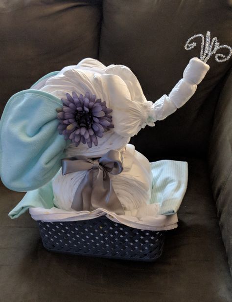 Baby Diaper Cake Elephant 🐘 #elephant  #babydiapercake #baby #diapercake #raelyn'sdiapercreations Elephant Diaper Cake Girl, Cake Elephant, Elephant Diaper Cake, Ash Baby, Diaper Cakes Tutorial, Diaper Party, Diaper Gifts, Nappy Cake, Baby Shower Theme Decorations