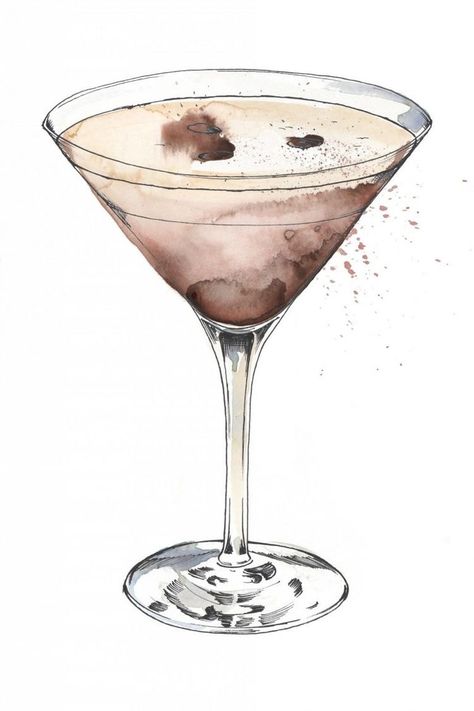 Martini Illustration, Cocktails Drawing, Bar Flyer, Girly Illustration, Martini Art, Watercolour And Pen, Espresso Martini Recipe, Cocktail Illustration, Drink Art