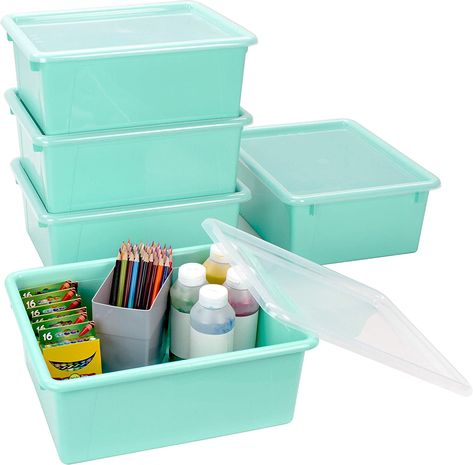 So great for storage in the classroom and organization! Fits letter size paper, handouts and workbooks Bright colors are perfect for STEAM or STEM color coding Non-snap lid opens easily and makes stacking simple Made of sturdy, drop resistant plastic; Dishwasher safe Exterior measures 13-1/8 x 10-5/8 x 5-1/4 inches Deep Storage, Tray Organization, Storage Tray, Organizing Bins, Classroom Organization, Letter Size, Bright Colors, Color Coding, Steam