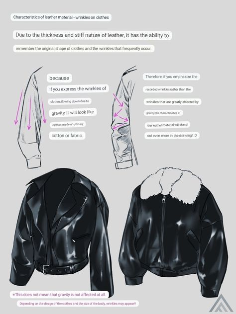 Leather Jacket Coloring Tutorial, Leather Rendering Tutorial, Coloring Leather Digital Art, Leather Jacket Drawing Tutorial, How To Draw Puffer Jacket, Leather Drawing Reference, Jacket On Shoulders Drawing, Leather Jacket Drawing Reference, How To Draw Jackets