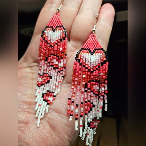 I Hand-Beaded These Lovely Sparkling Earrings Using Japanese Glass Miyuki Delica Beads. They Measure Approximately 3" In Length And .75" In Width Animal Fringe Earrings, Diamond Beaded Earrings, Brick Stitch Pendant, Seed Bead Patterns Earrings, Fall Beaded Earrings, Beaded Valentine Earrings, Halloween Earrings Beaded, American Quilts Patterns, Christmas Beading