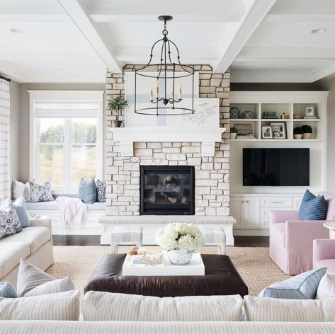 Bria Hammel Interiors, Built In Around Fireplace, Bria Hammel, Built In Window Seat, Fireplace Windows, Family Room Addition, Indoor Outdoor Fireplaces, Fireplace Seating, Living Room Built Ins