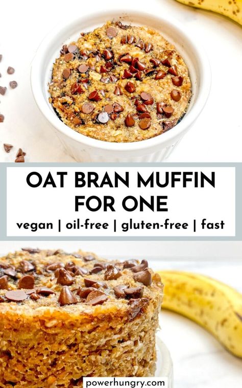 Oat Bran Muffin for One (Vegan, Oil-Free, GF) Wheat Bran Recipes Healthy, Oat Bran Muffins Healthy, Bran Recipe, Oat Bran Muffin, Vegan Bran Muffins, Muffin For One, Flexible Dieting Recipes, Oat Bran Recipes, Dieting Recipes