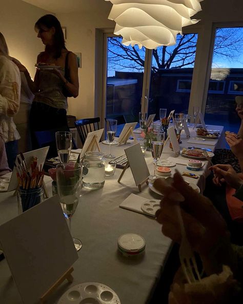 Sip And Paint Party Aesthetic, Paint And Pasta Night, Pasta And Paint Night, Sip And Paint Aesthetic, Pasta And Paint Party, Paint And Sip Aesthetic, Sip N Paint Ideas, Cozy Bachelorette, Cabin Birthday