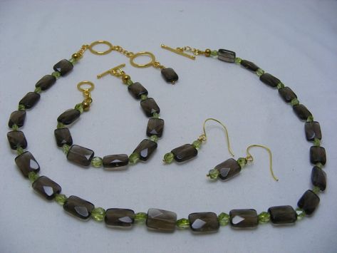 Peridot and Smokey Quartz Gemstone Jewellery Set £40.00 Jewelry Sets Handmade, Peridot Jewelry, Gemstone Jewellery, Jewellery Set, Spiritual Jewelry, Smokey Quartz, Handmade Beads, Handmade Jewellery, Necklace Bracelet