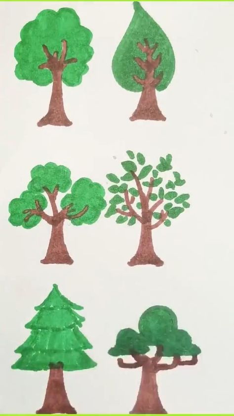 Tree Drawing Simple Easy, Easy Tree Drawing, Drawing A Tree, Tree Drawing For Kids, Trees Drawing Tutorial, Tree Drawing Simple, Line Doodles, Easy Cartoon Drawings, Drawing Tutorials For Kids