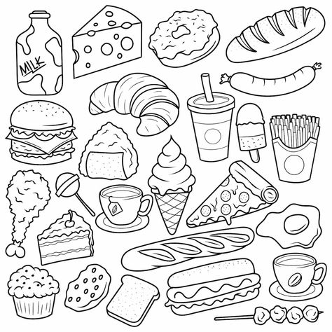 Premium Vector | Food and baverage doodle vector line art Vector Line Art, Food Doodles, Doodle Vector, Food Coloring Pages, Cute Easy Doodles, Food Illustration Art, Vector Food, Vector Line, Easy Coloring Pages