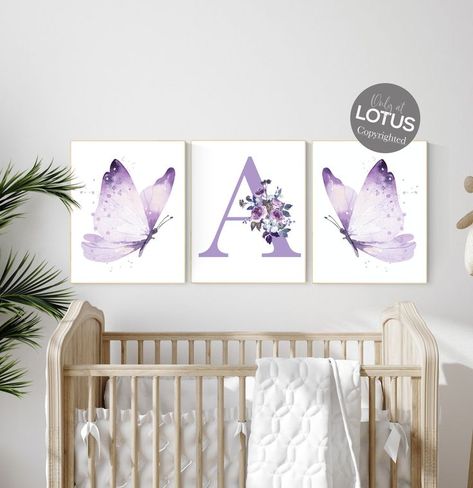 Burgundy Nursery, Purple Butterfly Nursery, Purple Nursery Decor, Butterfly Nursery Decor, Girl Nursery Art, Butterfly Prints, Purple Nursery, Butterfly Nursery, Nursery Wall Art Girl