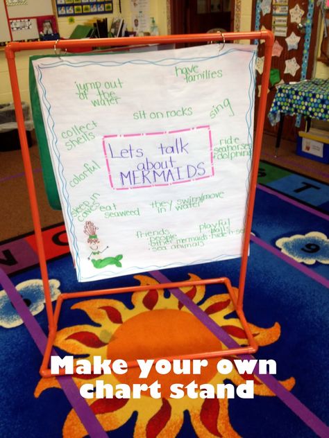 Make Your Own Chart Stand Diy Chart Stand Classroom, Diy Anchor Chart Stand, Chart Stand Classroom, Classroom Charts, Language Classroom, Classroom Hacks, Pvc Pipe Projects, Classroom Anchor Charts, Teaching Posters