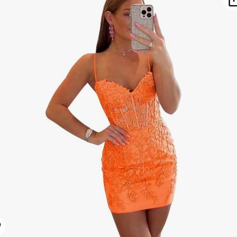 New Size 4/6 Also Have In Black Homecoming Orange Dress, Cute Simple Homecoming Dresses, Homecoming Dresses 2024 Short, Short School Dance Dresses, Trendy Hoco Dresses 2024, Homecoming Dress Inspo 2024, 2024 Hoco Dresses, Bright Hoco Dresses, Hoco Dresses Orange