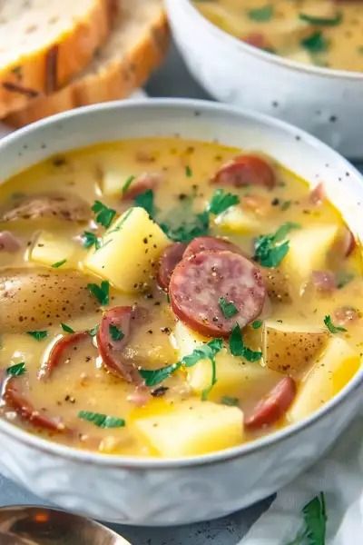 Explore our Potato Kielbasa Soup recipe to create a perfect blend of kielbasa, potatoes, and creamy cheese. Try it Now. Potato Kielbasa Soup, Creamy Kielbasa, Potato Kielbasa, Kielbasa Potatoes, Sausage Ideas, Potatoes Loaded, Kielbasa Soup, Kielbasa And Potatoes, Soup With Potatoes