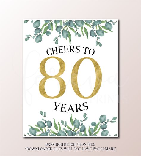 80th Birthday Party Decorations 80th Birthday Signs 80th - Etsy Canada 80th Birthday Party Decorations For Mom, 80 Birthday Party Ideas Decoration, 80 Birthday Party Ideas, 80th Birthday Party Decorations, Greenery Garden, 80th Birthday Decorations, Happy Birthday Cards Handmade, Birthday Signs, Happy 80th Birthday