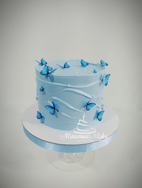 Blue Butterfly Birthday Theme, Blue 21st Birthday Cake, Blue Birthday Cakes For Women, Blue Butterfly Cake, Spongebob Treats, Fruit Table Ideas, My Berry First Birthday, Barbie Themed Cake, Graduation Cake Ideas