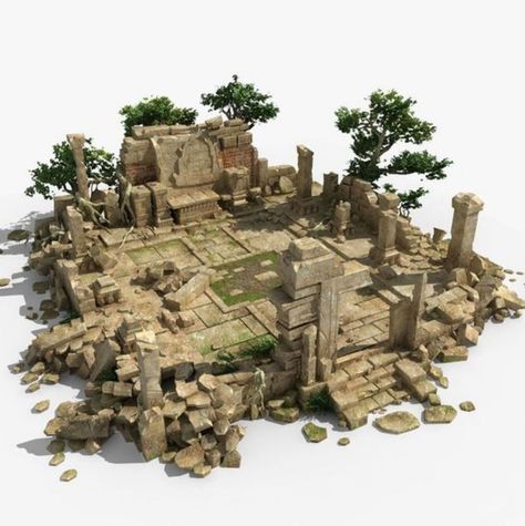 Stone Ruins Concept Art, 3d Modeling Architecture, Ancient Temple Ruins, Ancient Ruins Concept Art, Maya Temple, Old Ruins, Stone Temple, Temple Ruins, Warhammer Terrain