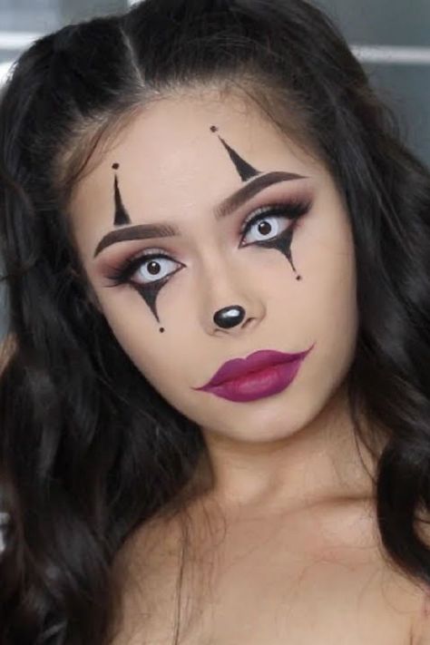 Easy Diy Halloween Makeup, Creepy Doll Makeup, Easy Clown Makeup, Halloween Makeup Diy Easy, Doll Makeup Halloween, Creepy Clown Makeup, Maquillage Halloween Simple, Halloween Makeup For Kids, Cute Clown Makeup